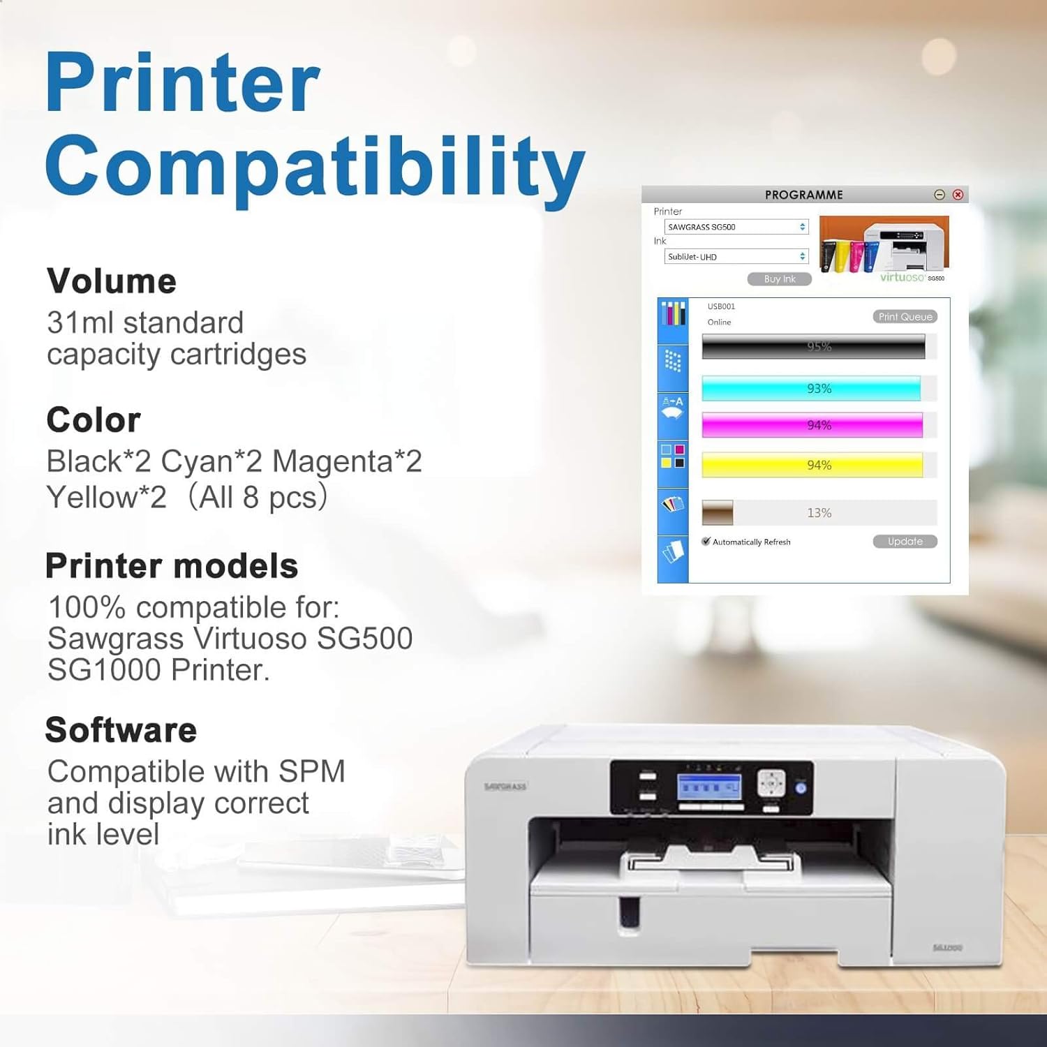Xcinkjet Sublimation Ink Cartridge Compatible for Sawgrass Virtuoso SG500 SG1000 Printer NOt for 3.3 SPV Version(2 Black, 2 Cyan, 2 Magenta