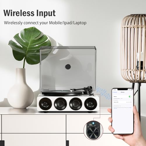 1 by ONE All-in-One Record Player with Wireless Input, High Fidelity Belt Drive Turntable with Built-in Speakers, Magnetic Cartridge AT-3600L