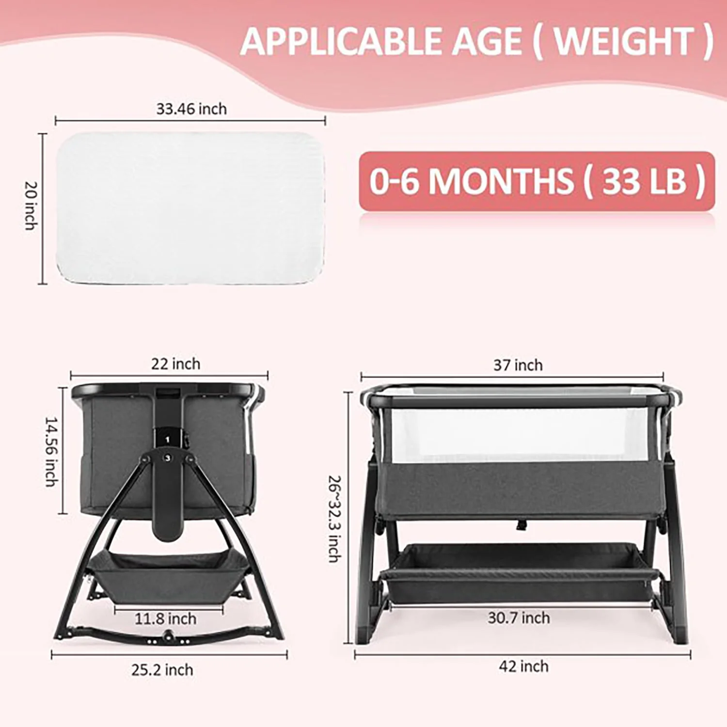 Adnoom Baby Bassinet Bedside Sleeper, Baby Bed to Babies Cradle
