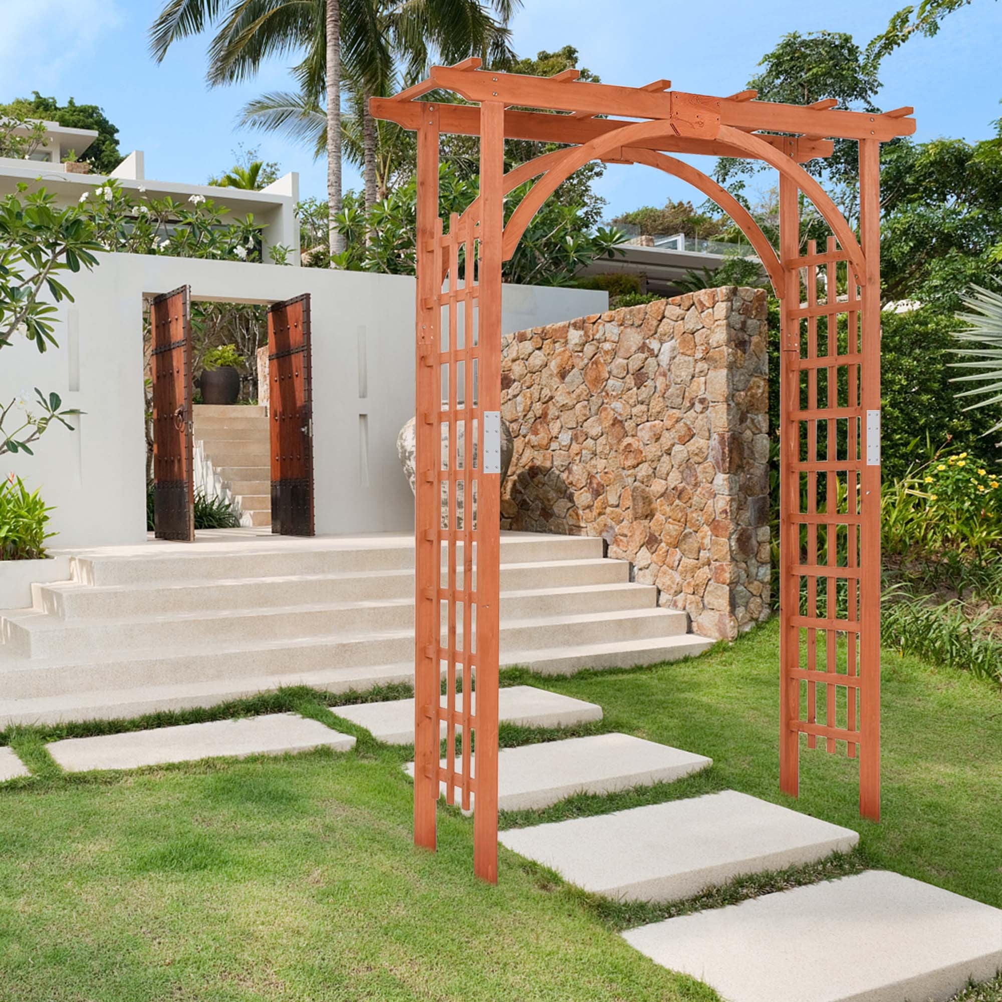 Costway Premium Outdoor Wooden Cedar Arbor Arch Pergola Trellis Wood Garden Yard Lattice