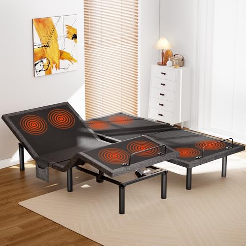 Amada Queen Adjustable Bed Frame with Massage, Head & Foot Incline, Wireless Remote, 4 Built-in USB Ports, LED Night Light, 4 Height-Adjustable Legs