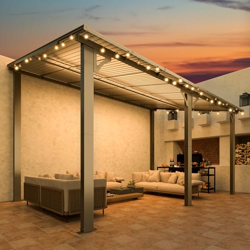 AECOJOY 10&rsquo; x 10&rsquo; Gazebo, Wall Mounted Gazebos Pergola on Clearance, Outdoor Patio Lean to Gazebo Awnings for Deck, Porch