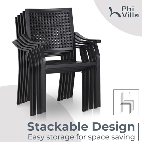 PHI VILLA Stackable Wrought Iron Patio Dining Chairs - Set of 2 Black Outdoor Chair Bistro Metal Chairs, Support 300 LBS