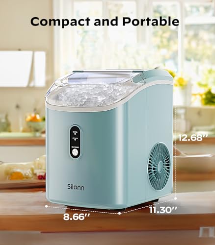Nugget Ice Maker Countertop, Silonn Chewable Pellet Ice Machine with Self-Cleanin Function, 33lbs/24H Portable Ice Makers for Home Kitchen Officce