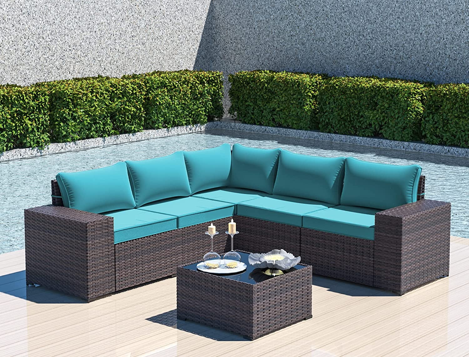 ALAULM Outdoor Patio Furniture Set, 6 Pieces Outdoor Sectional Furniture High Backrest Patio Sofa