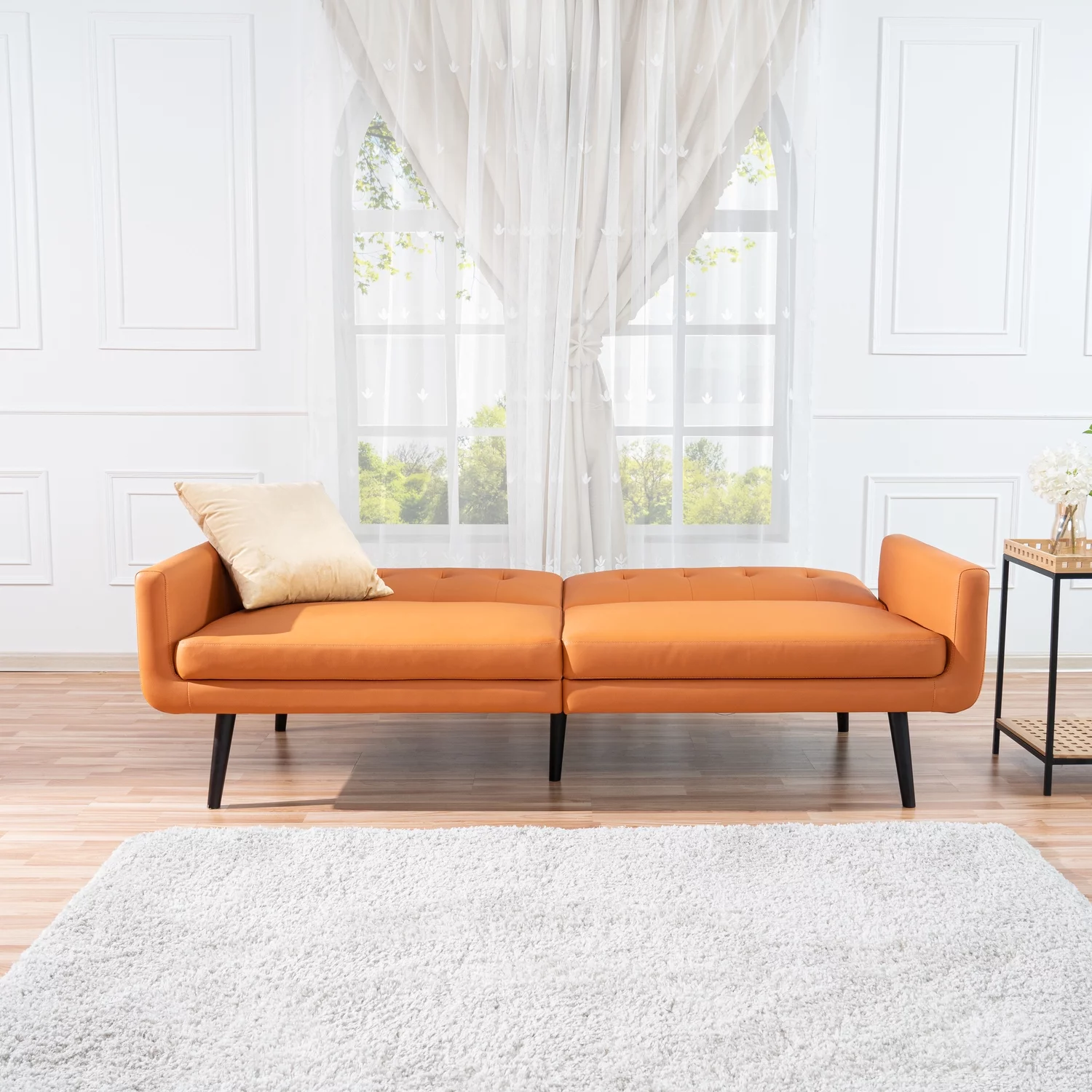 Naomi Home Monica Mid Century Style Futon Sofa Bed-Color:Caramel,Material:Air Leather
