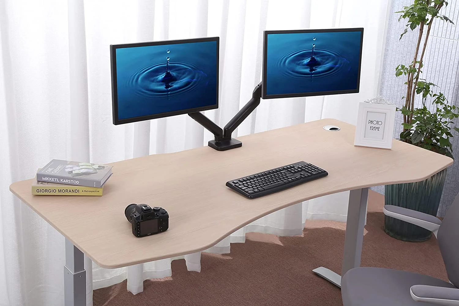 ApexDesk Elite Series 60" W Electric Height Adjustable Standing Desk (Light Oak Top, White Frame)