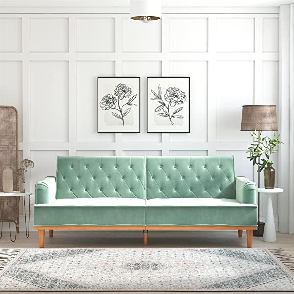 Mr. Kate Stella Vintage Convertible Sofa Bed Futon, Tan Linen