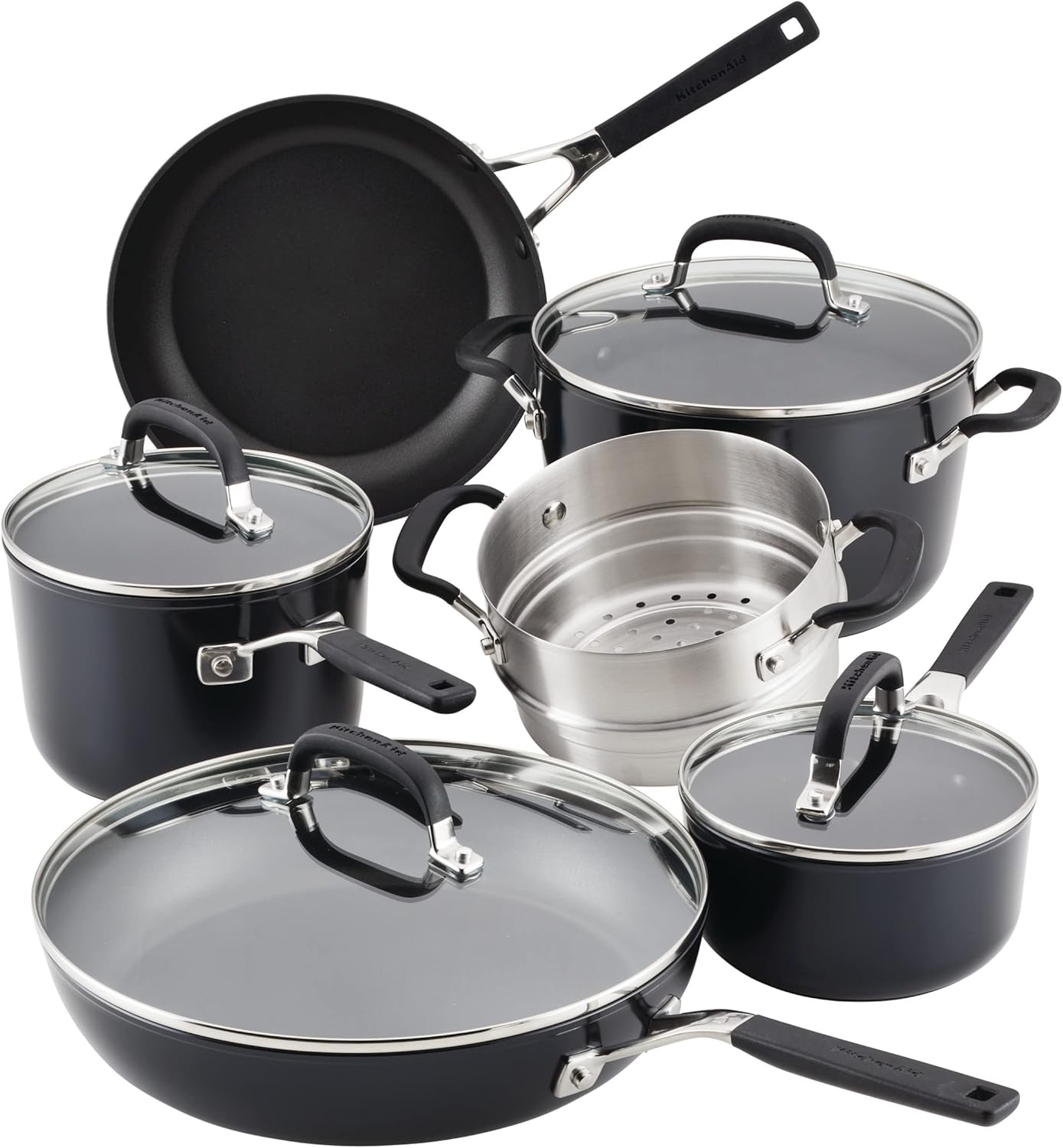 KitchenAid Hard Anodized Nonstick Cookware/Pots and Pans Set, 10 Piece, Matte Black