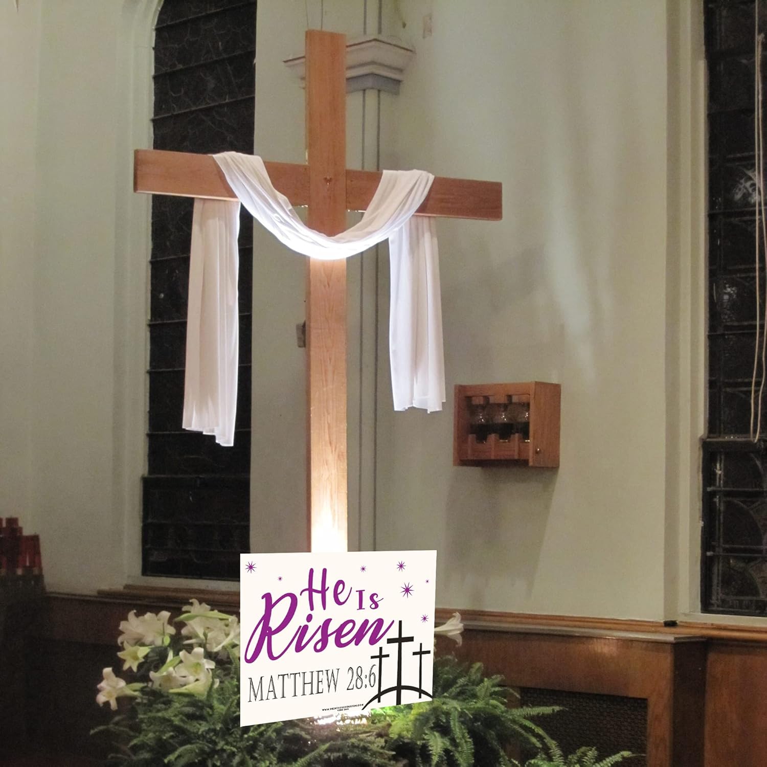 VIBE INK He is Risen - Matthew 28:6-24 x18 Decorative Jesus Easter Screen Printed Yard Signs with Metal Stake Stands - Waterproof, Double-Sided