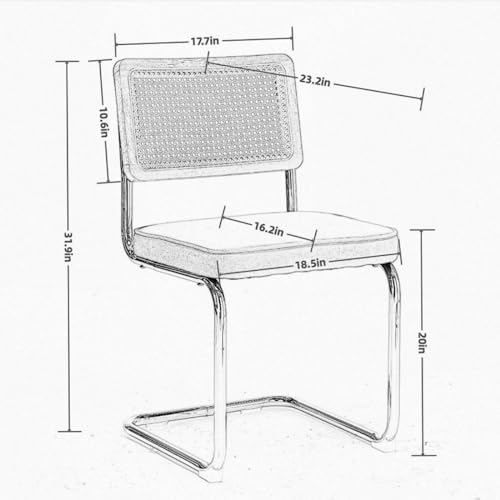 Mid-Century Modern Velvet Accent Dining Chairs Set of 2 - Natural Cane Rattan Back with Stainless Chrome Cantilever Base