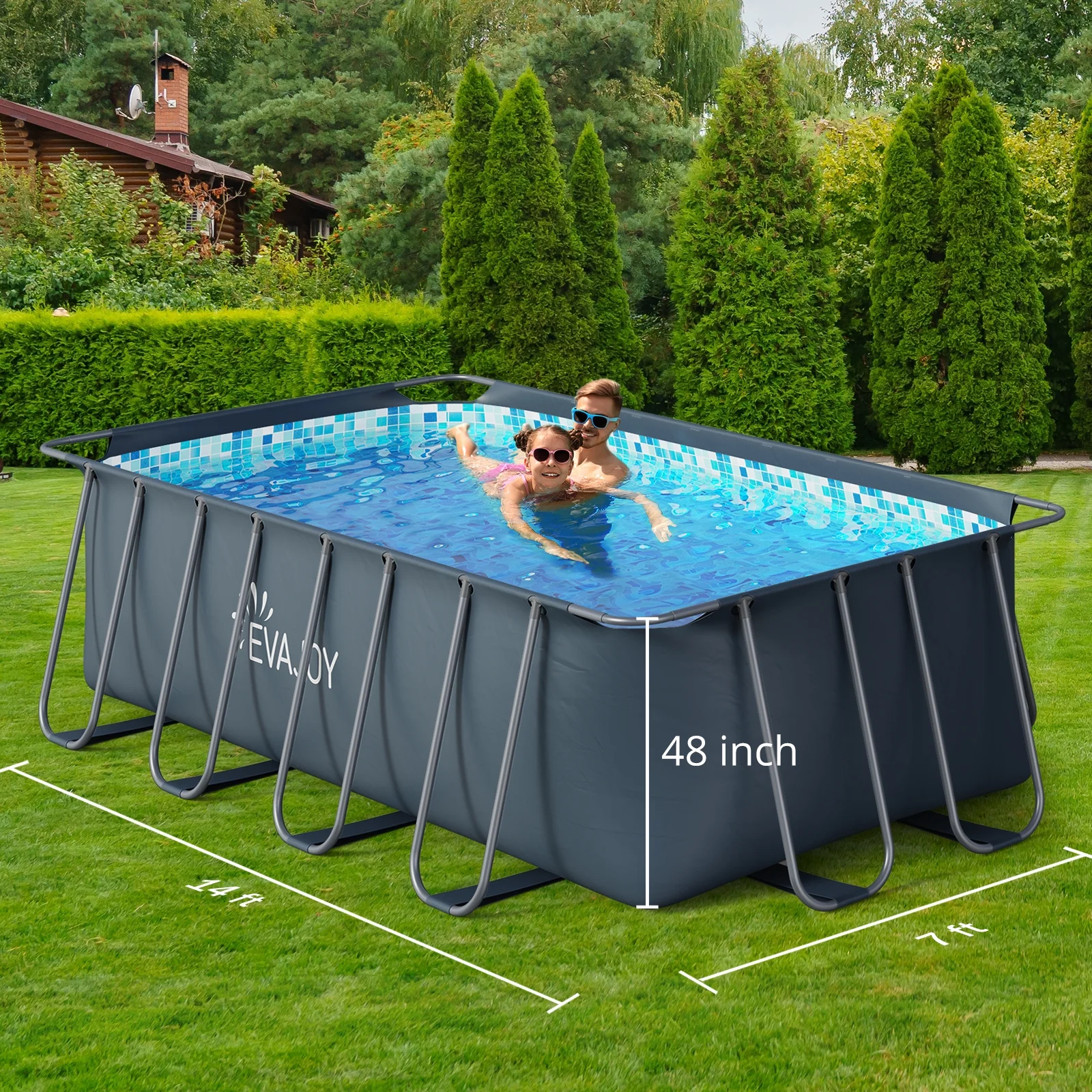 Evajoy 14' x 7' x 48" Rectangle Metal Frame Above Ground Swimming Pool