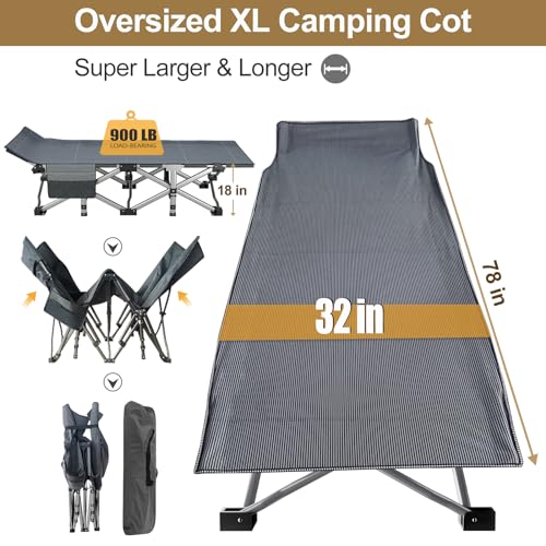 DoCred Folding Camping Cot with Mattress, 2 Pack Heavy Duty Folding Cot for Adults, Portable Sleeping Cot Bed Adults Outdoor Bed with Carry Bag