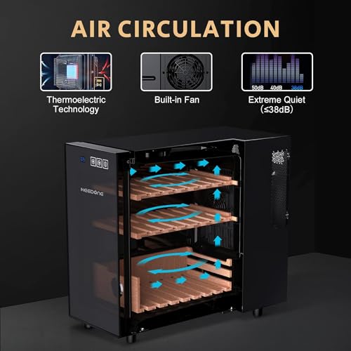 NEEDONE Electronic 23L Cooler Humidor,150 Counts Capacity, with Spanish Cedar Wood Shelves Upgraded Version with Digital Hygrometer Displays