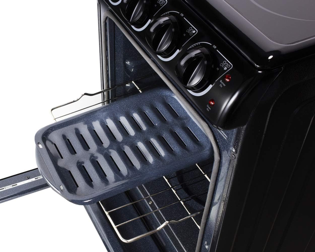 Summit Appliance REX2051BRT 20" Wide Electric Smooth-Top Range Oven, Black; Smooth Ceramic Glass Top, Removable Backguard, 4 Cooking Zones