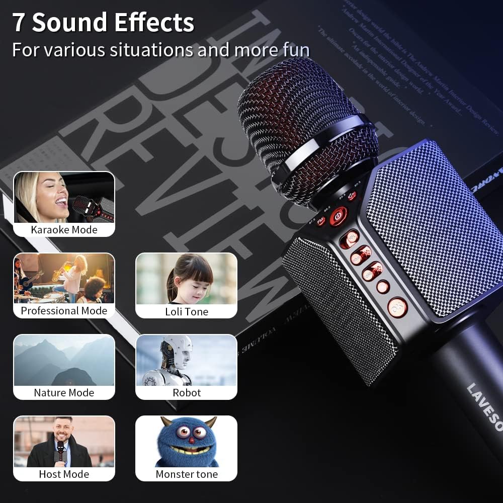 Karaoke Microphone for Adults,Portable Handheld Karaoke Mic Speaker,Wireless Bluetooth MIC Sys,Surround Stereo Lossless Sound,Voice Changer,8H Singing