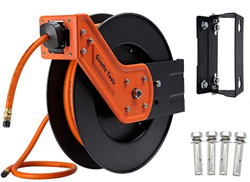 Giraffe Tools TA15 Retractable Air Hose Reel Swivel 3/8" x 50 ft Hybrid Hose, Max 300 PSI