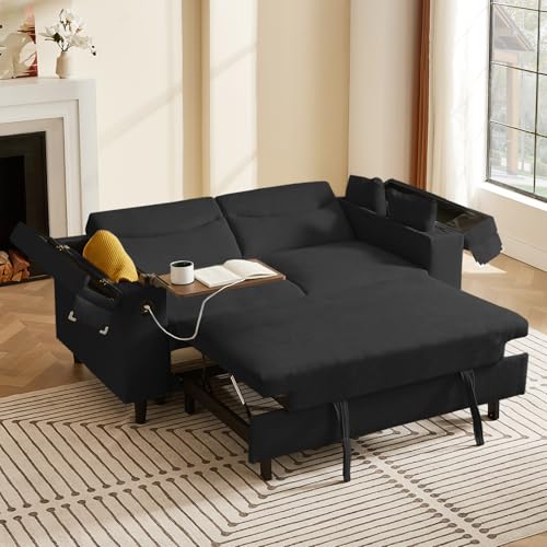 68.11" Corduroy Sleeper Chair Bed with USB Port, Cup Holders & Side Storage Pockets – 3-in-1 Foldable Sofa Bed for Guest Room, Living Room – White