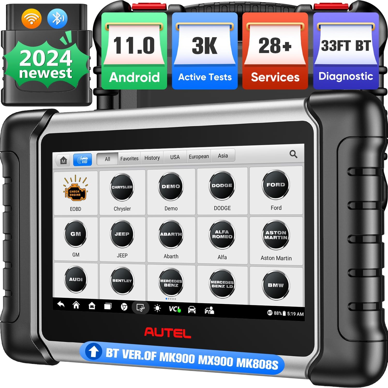 Autel MaxiCOM MK808BT PRO: 2024 Bidirectional Tool Up of MK900/ MX900/ MK808S/ MK808BT/ MaxiCheck MX808S/ MK808Z, 3K+ Active Tests as MK900BT