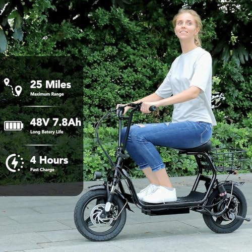 Caroma Peak 500W/800W/1200W Electric Scooter with Seat for Adults,up to 30 Miles&20MPH, 14" Fat Tire