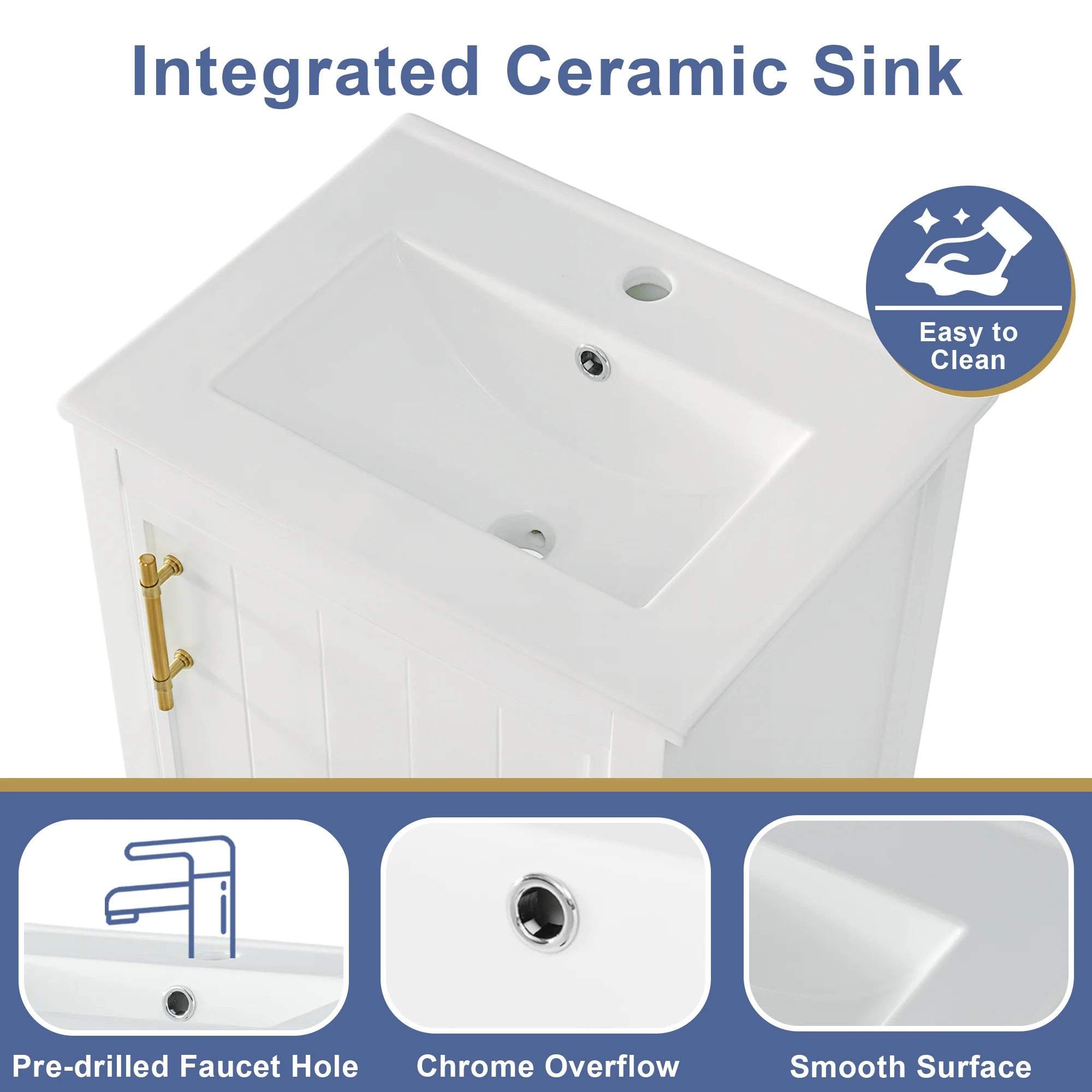 EUROCO 20" Bathroom Vanity with Sink, Bathroom Cabinet with Soft Closing Door, Storage Rack and Open Shelf, White - Curated Treasures Market
