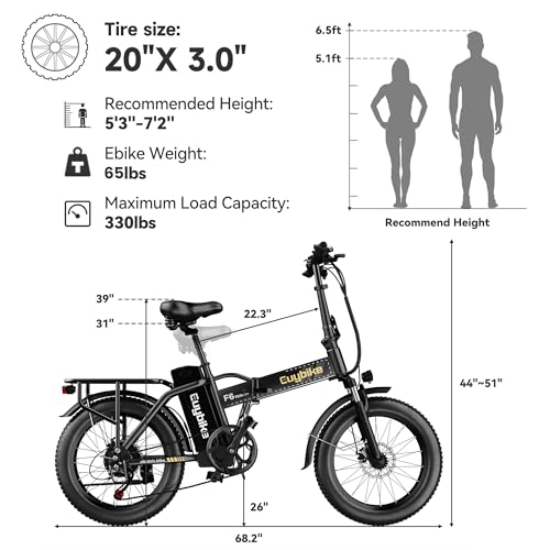 1000W Folding Electric Bike,48V 20AH Removable Battery E Bike,30+MPH,80 Miles Max Range Electric Bike for Adults,20" Fat Tire Foldable ebike