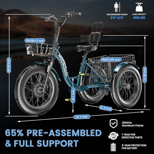 MOONCOOL Electric Tricycle for Adults, 20" x 4" Fat Tire Electric Trike, 48V 500W Motorized Electric Bicycle Bikes