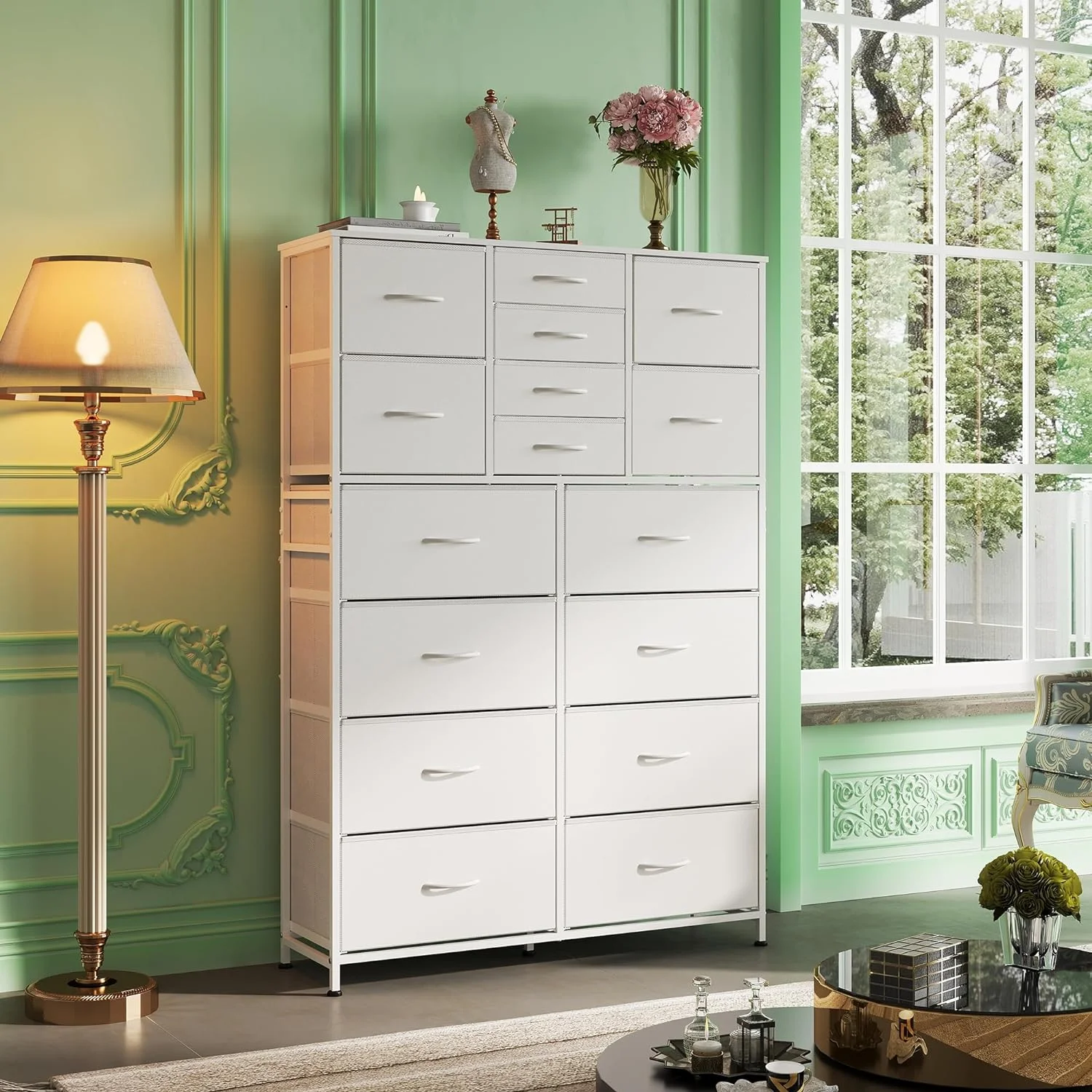 WANHUI 16 Drawers Dresser, Tall Dresser for Bedroom, Closet, Hallway, Storage Dresser Organizer unit