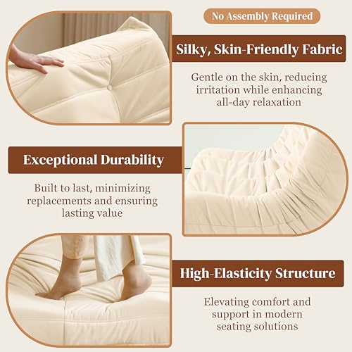 Bean Bag Chair for Adults - Suede & Microfiber Fireside Floor Chair, Comfortable Corner Lounge Sofa for Living Room, Bedroom, Office (3-Seater, Beige)