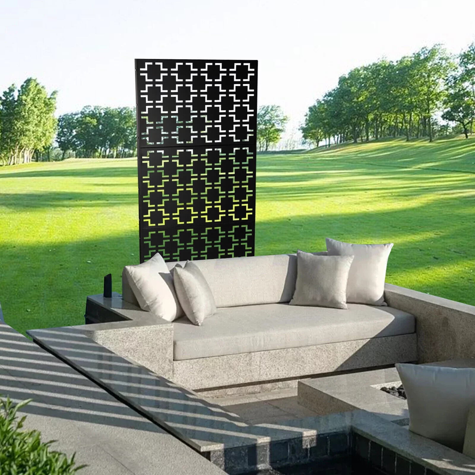 ZhdnBhnos Outdoor Decorative Privacy Screen Panel with Stand, Freestanding Planter Wall Metal Yard Fence Panels Black