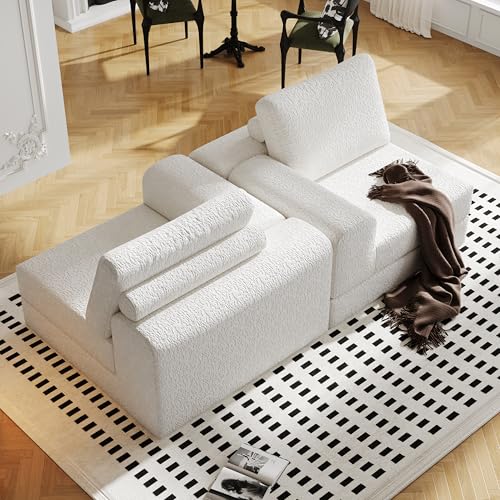 Cloud Modular Sectional Sofa, DIY Combination Modular Couch for Living Room, Unique Knitted Fabric Love Seat Couches with 2 Pillows