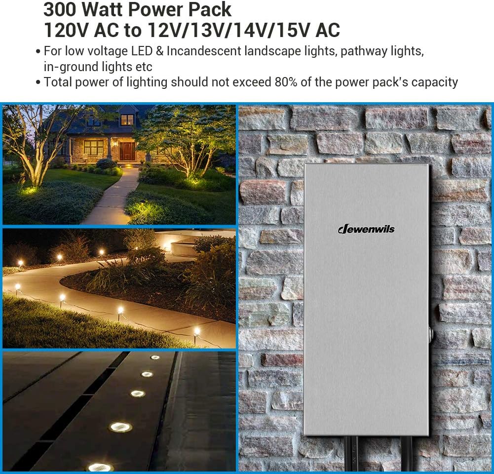 DEWENWILS 200W Multi-Tap Low Voltage Transformer, 120V AC to 12V/13V/14V/15V AC,Stainlees Steel Shield