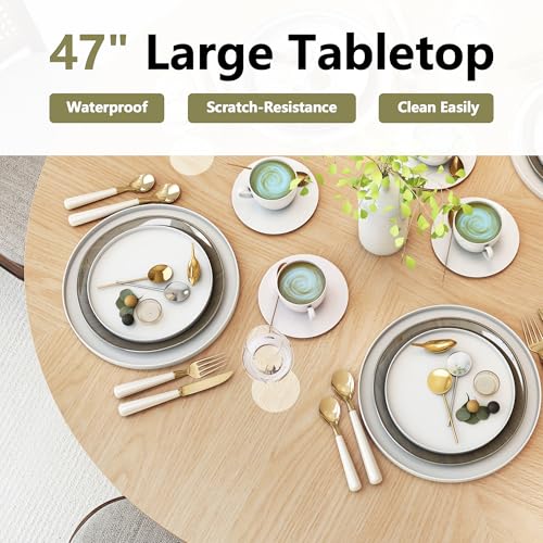 47 inch Round Dining Table for 4, Kitchen Table Dinner Table with 2-Layer Storage Shelf and Wood Slide Door for Home Dining Room Living Room (Walnut)