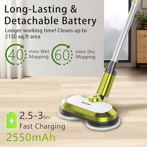 Cordless Electric Mop, Electric Spin Mop with LED Headlight and Water Spray