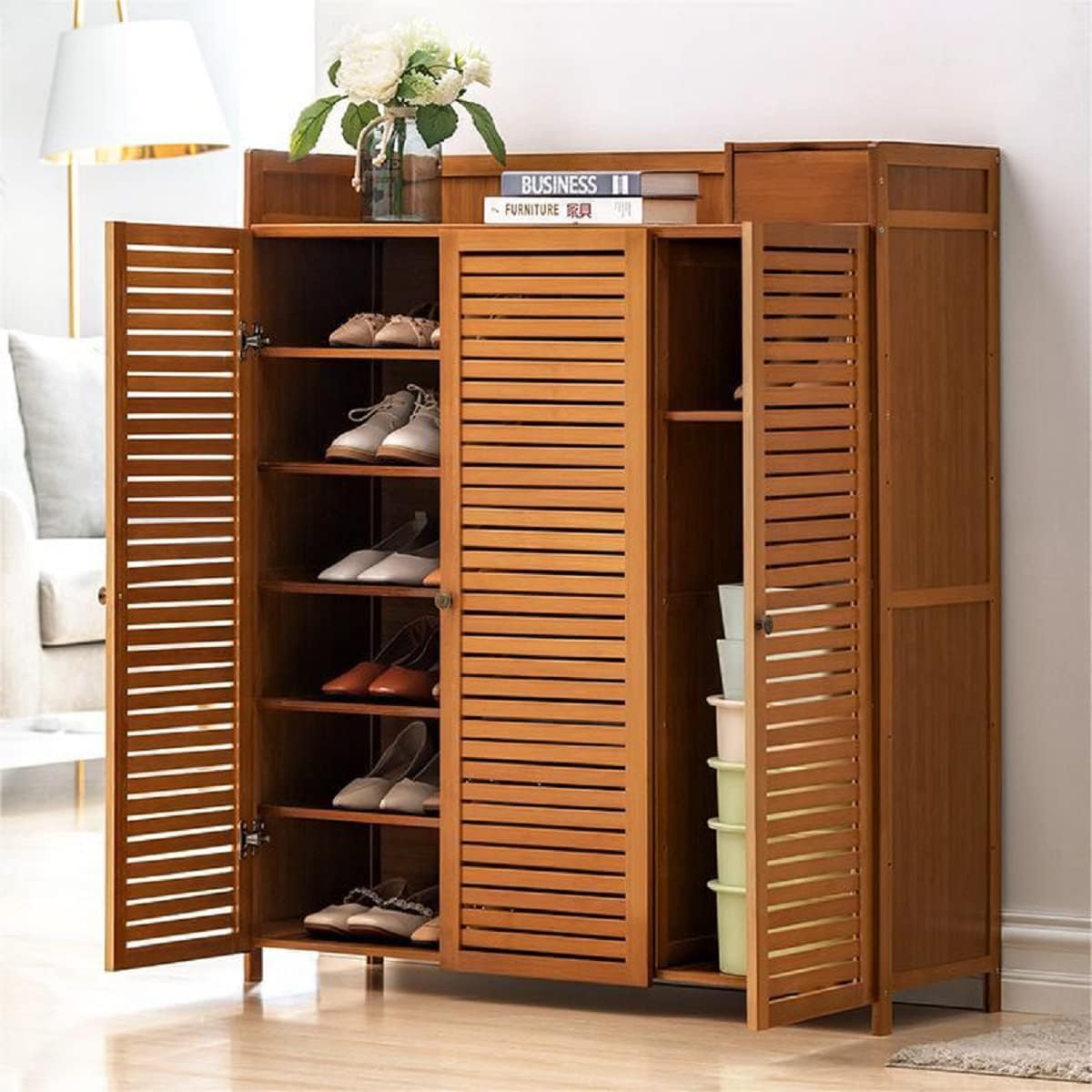 Gdrasuya10 Bamboo Entryway Shoe Storage Cabinets