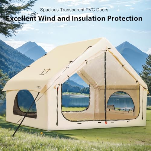 2025 Upgraded Waterproof Inflatable Camping Tent, Large Blow-Up Air Tent, No Assembly Needed Luxury Glamping House, Oxford Fabric
