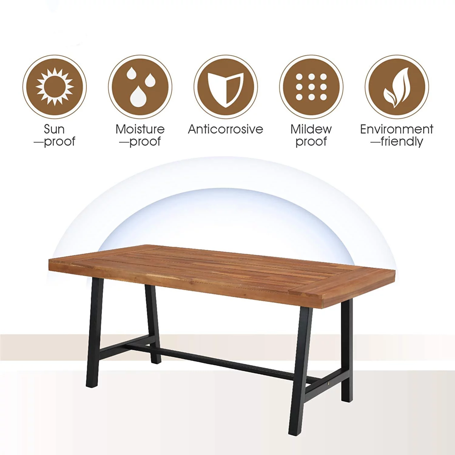 Sophia & William 68”L Outdoor Acacia Wood Rectangular Dining Table