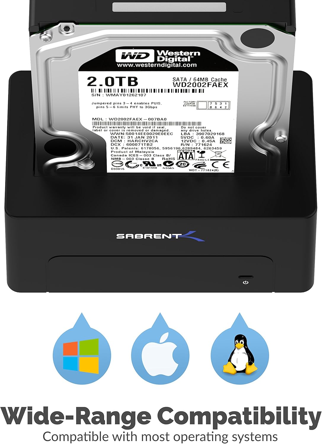 Sabrent USB 3.1 to SATA External Hard Drive Docking Station for 2.5 or 3.5in HDD