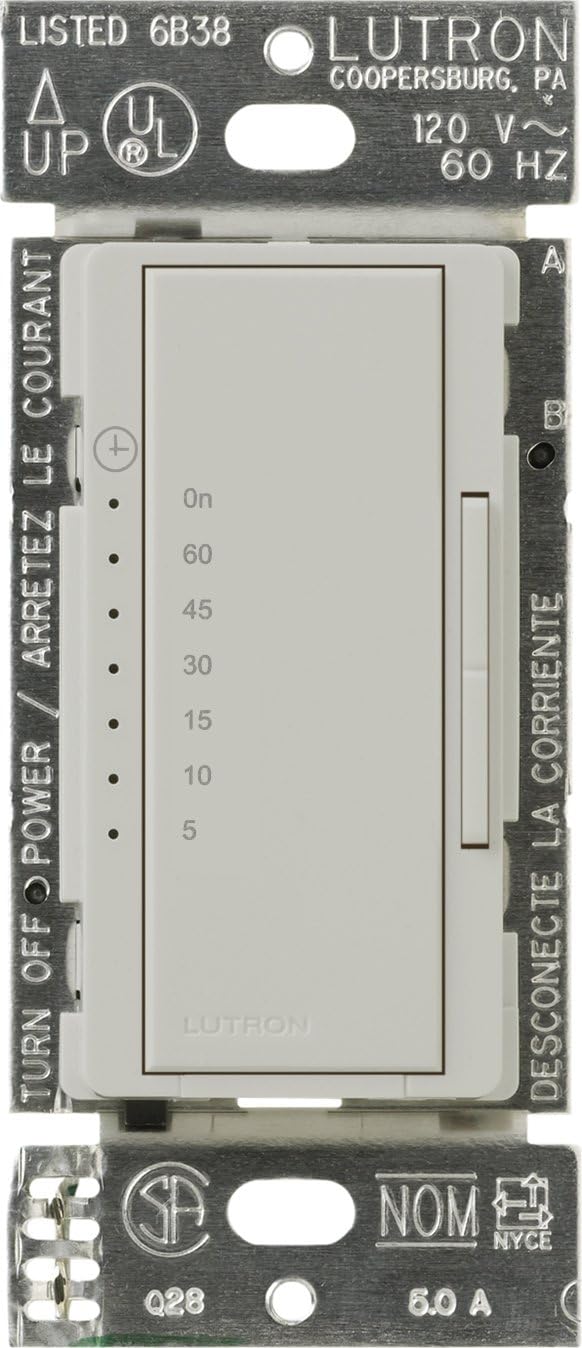 Lutron Maestro Countdown Timer Switch for Halogen and Incandescent Bulbs, 5-Amp Light/3-Amp Fan, Single-Pole or Multi-Location, MA-T51MN-WH, White