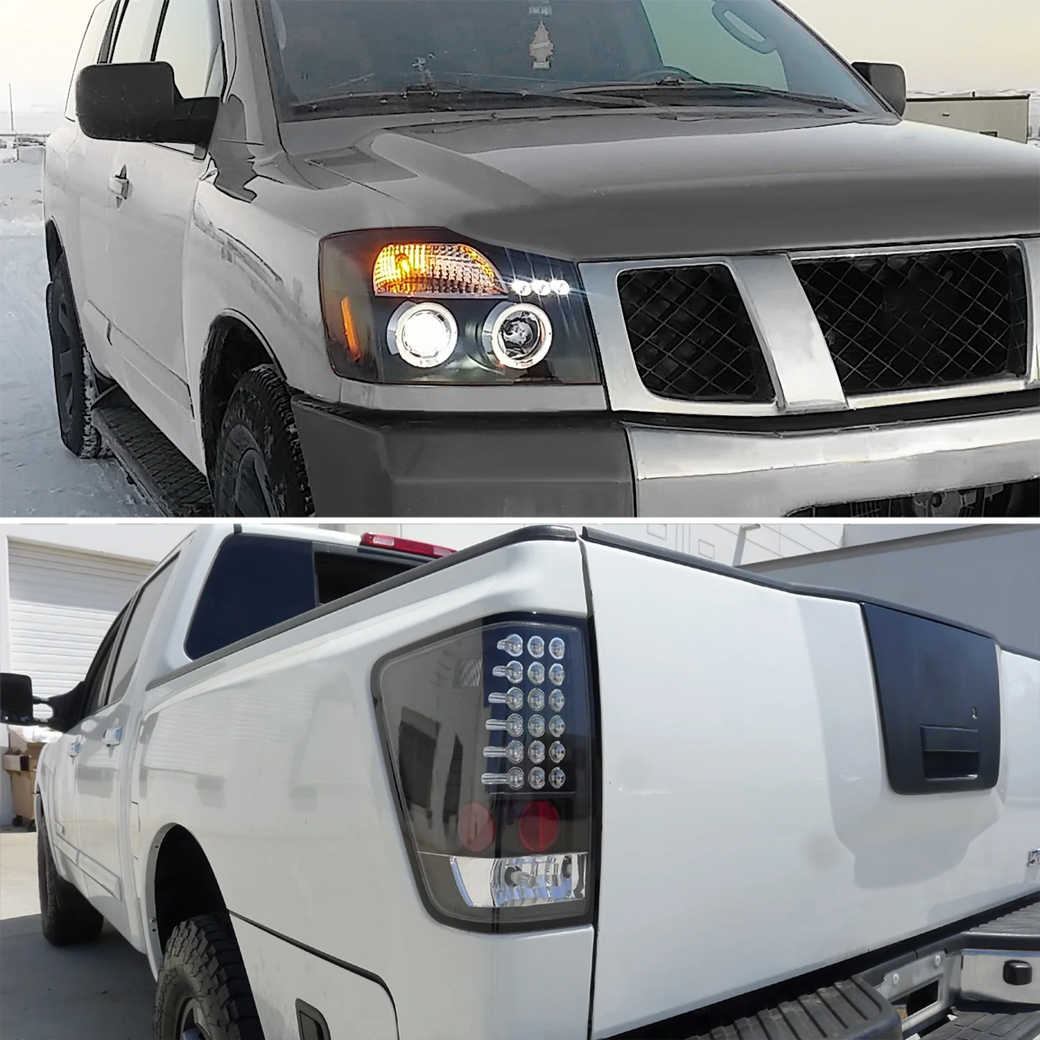 Spec-D Tuning Black Halo Projector Headlights + LED Tail Lamps Combo Compatible with 2004-2015 Nissan Titan Left + Right Pair Headlamps Assembly