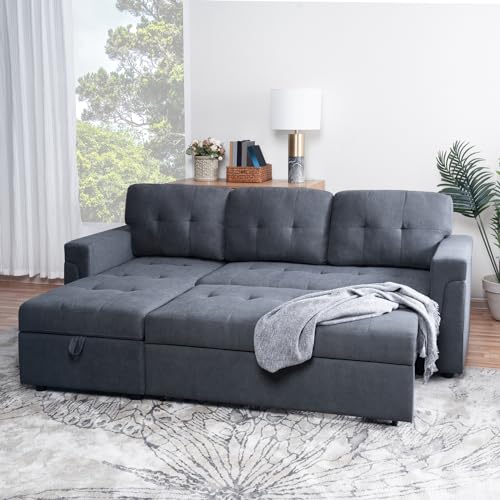 Naomi Home Reversible Sleeper Sectional Sofa Storage Chaise Velvet/Dark Gray