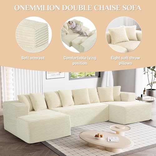 131" Modular Sectional Sofa Cloud Couch, Corduroy Memory Foam Black Sectional Couches for Living Room, Modern Deep Seat Boneless Sofa