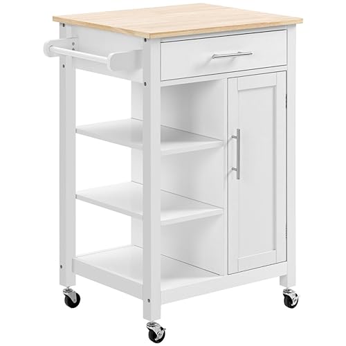 Kitchen Cart with Wood Tabletop - Rolling Serving Utility Trolley Cart - Mobile Kitchen Island with Storage - Microwave Cart on Wheels - 1 Drawer