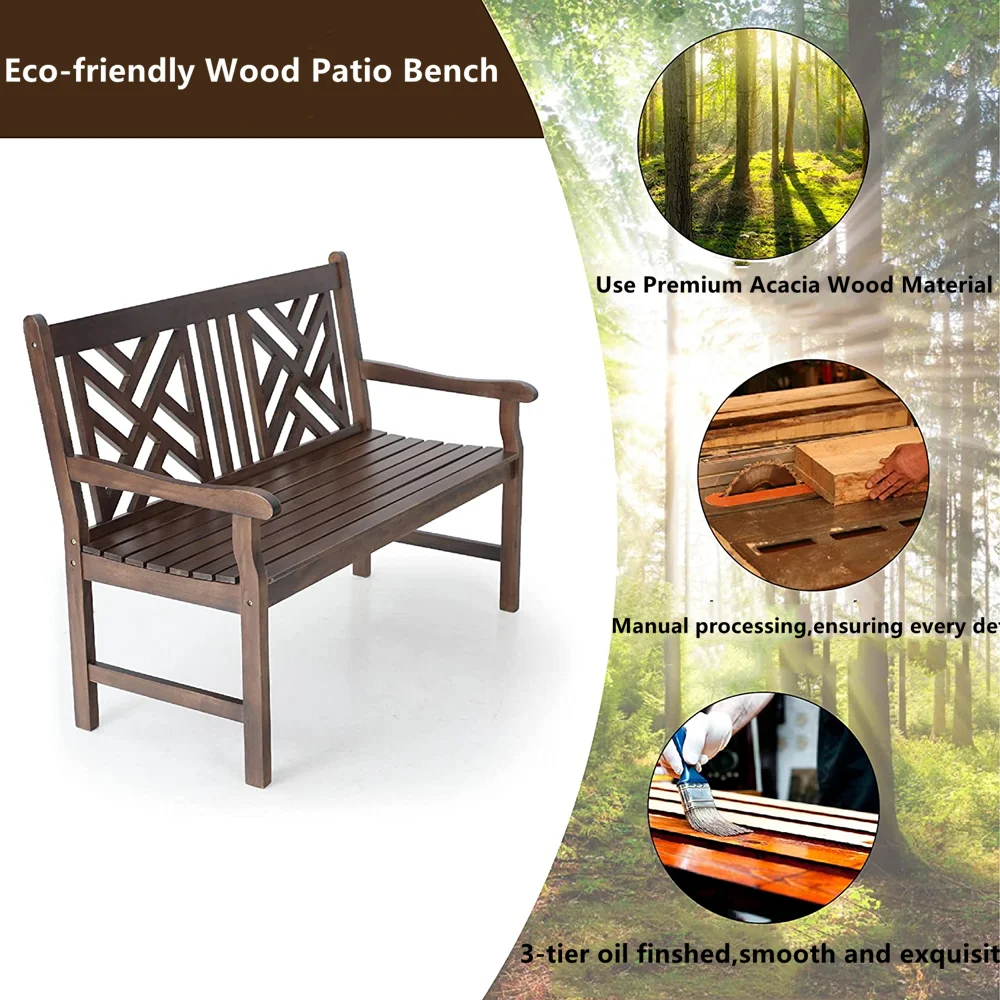 Sophia & William Outdoor Poplar Wood Patio Bench Brown PU Painting for Porch Pool Garden Lawn Balcony Backyard