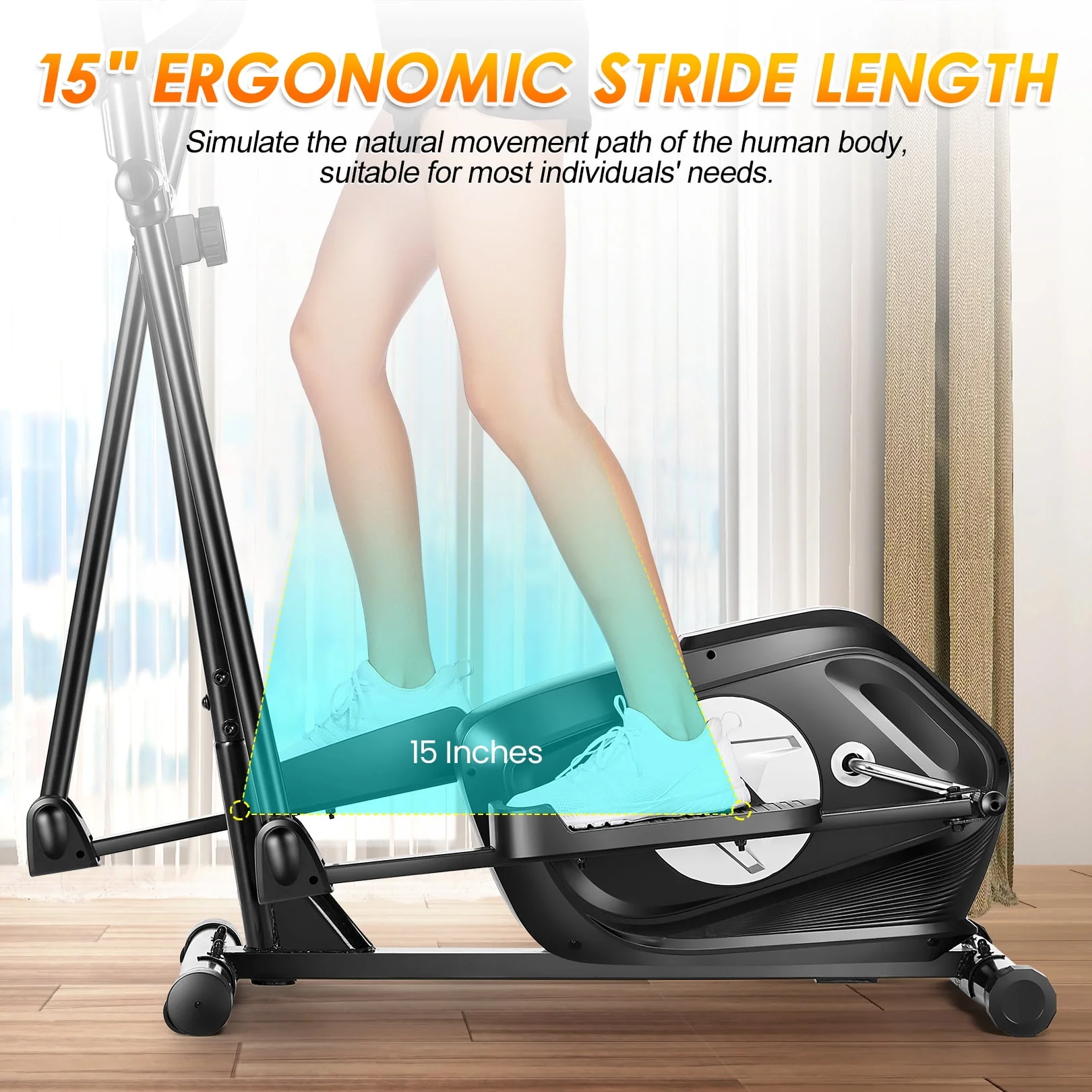 Elliptical Machine 8 Levels Elliptical Trainers with Heart Rate Sensor LCD Monitor Smooth Quiet Driven for Home Gym Office 390lbs Capacity 15inch