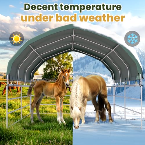 YOLENY Corral Shelter (Green, 12'x12'), Heavy Duty Round Style Canopy, Waterproof and UV Treated Universal Cover