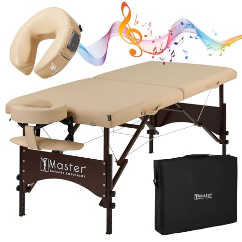 Master Massage 28" Argo Portable Massage Table in Cream with Walnut Legs- Spa Bed for Tabletop Exercise & Massage- Beauty Bed Tattoo Bed- Lash Table