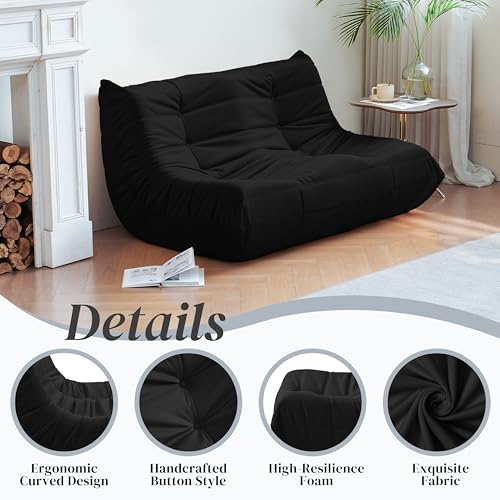 Bean Bag Chair for Adults - Suede & Microfiber Fireside Floor Chair, Comfortable Corner Lounge Sofa for Living Room, Bedroom, Office (3-Seater, Beige)