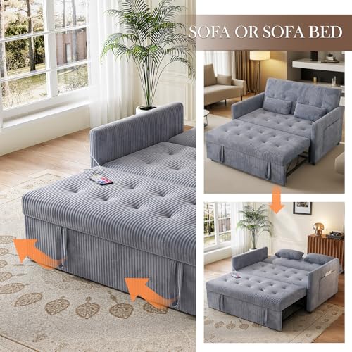 Sofa Bed, Loveseat 3-in-1 Sleeper Sofa with Pull Out Bed, Pockets and USB