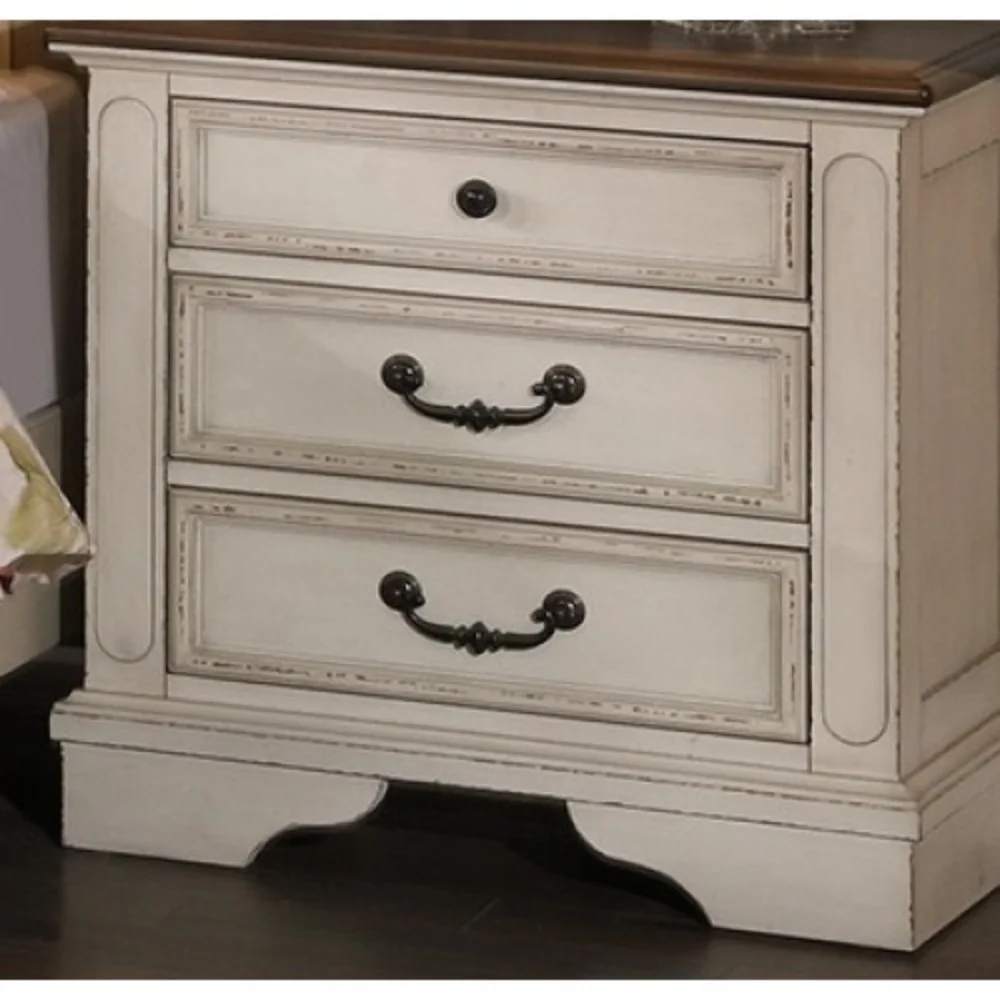 New Traditional Look Wooden Nightstand Drawers Bed Side Table Polished White Finish  White + Solid Wood + American Traditional + Classic +